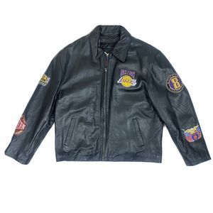 2001 Los Angeles Lakers Mens Size XL Leather Patch Jacket Back To Back Champs